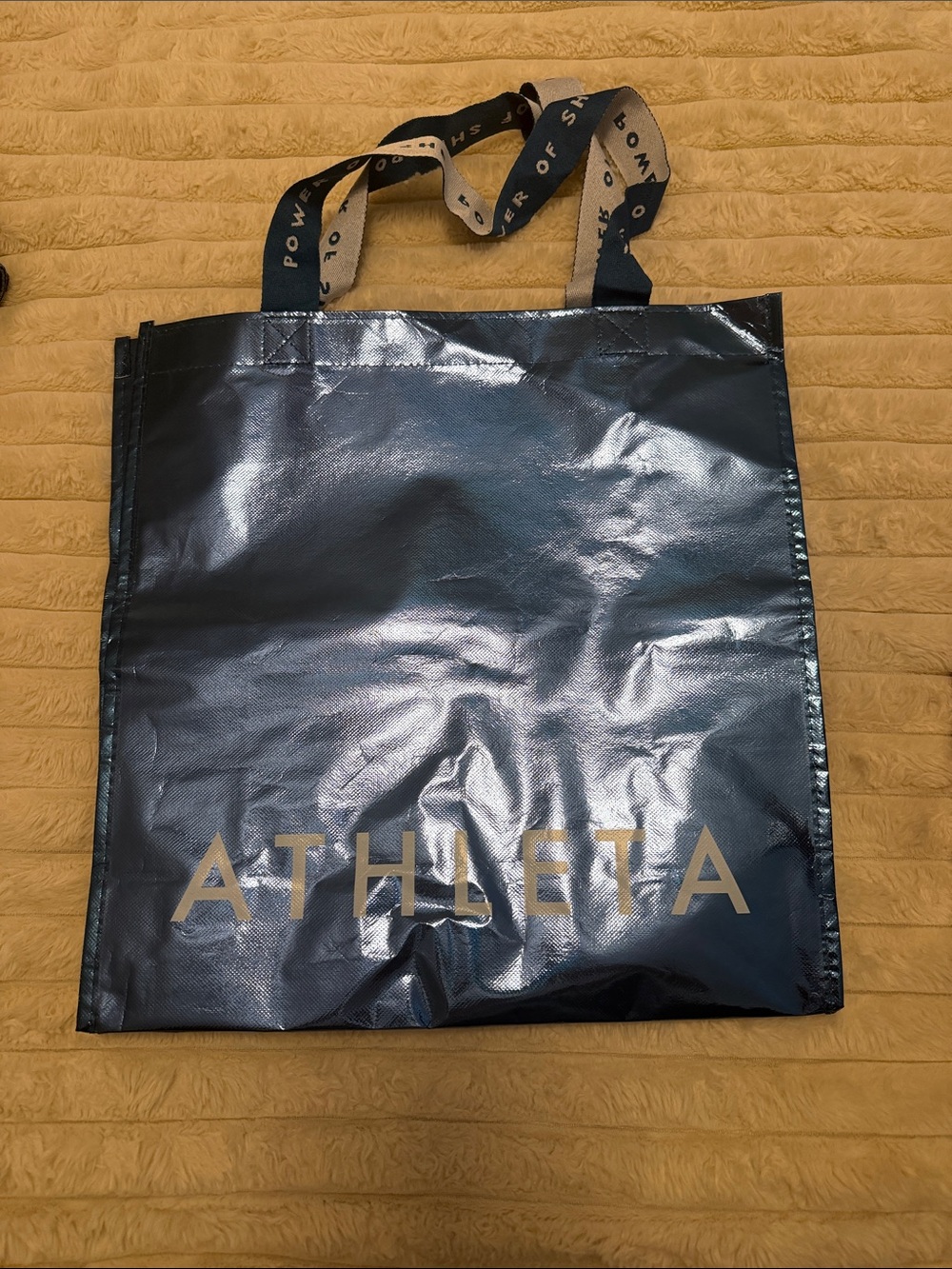 Athleta Metallic Navy Logo Tote with Branded Straps